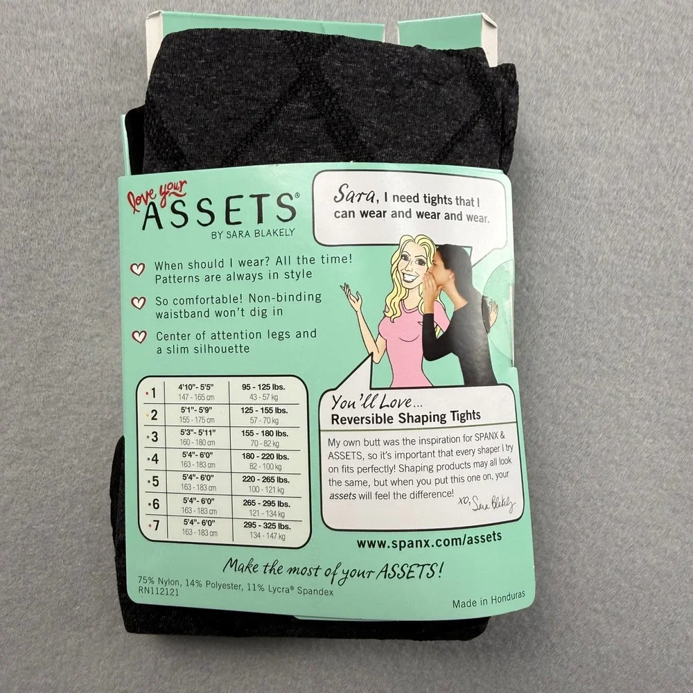 Spanx Assets Tights Womens size 5 Flipside Diamond Black Reversible Shaping 1105
